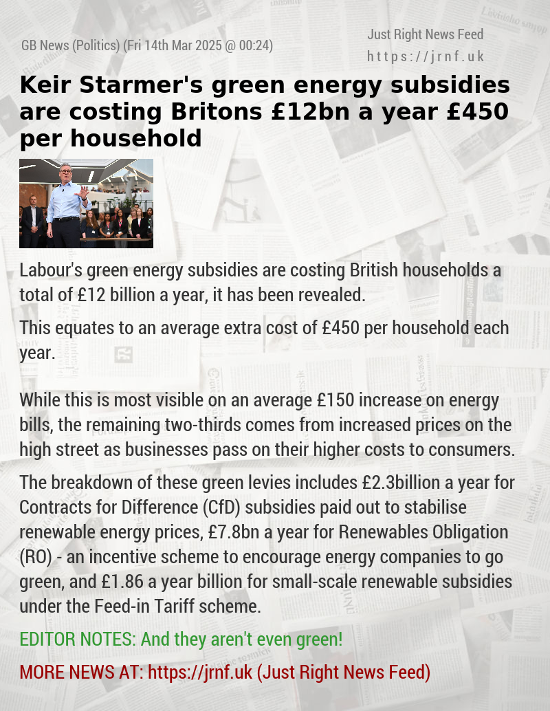 Keir Starmer’s green energy subsidies are costing Britons £12bn a year — £450 per household