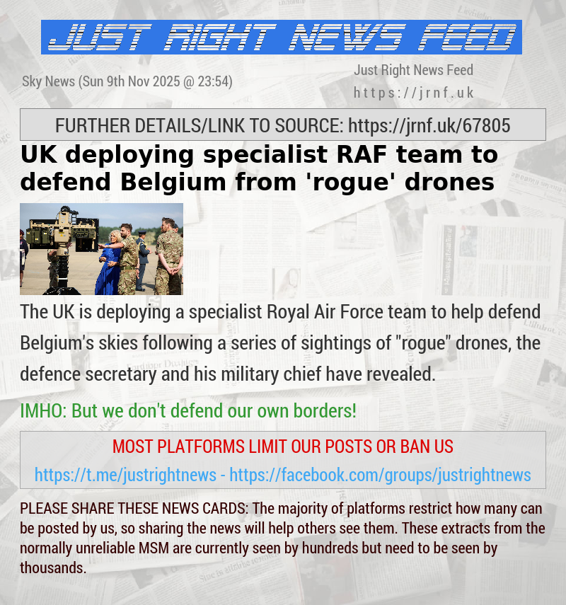 UK deploying specialist RAF team to defend Belgium from ’rogue’ drones