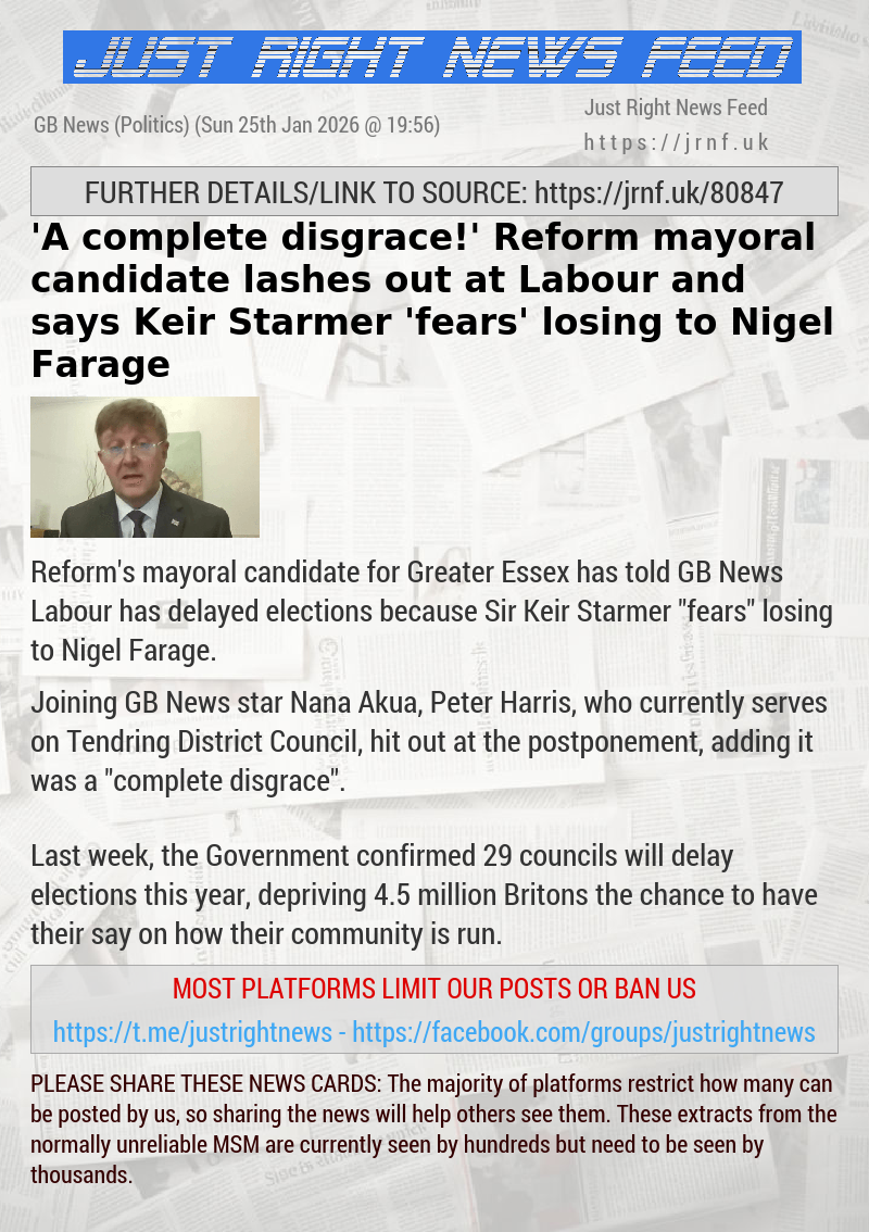 ’A complete disgrace!’ Reform mayoral candidate lashes out at Labour and says Keir Starmer ’fears’ losing to Nigel Farage