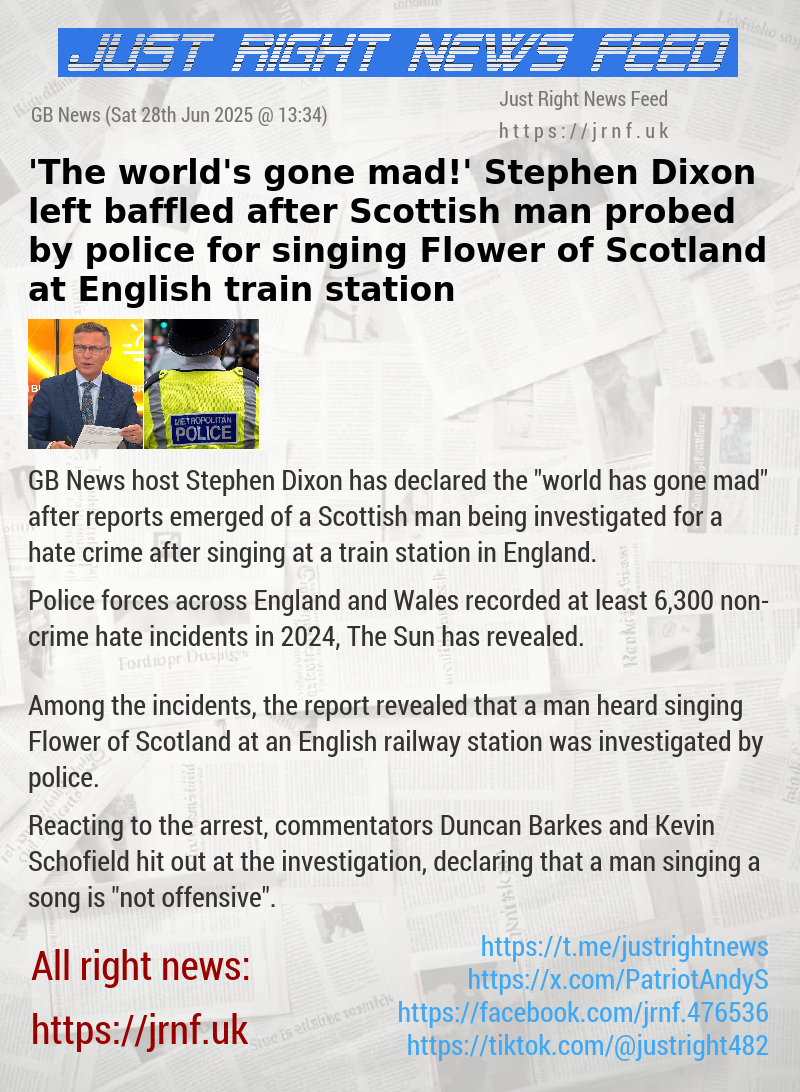 ’The world’s gone mad!’ Stephen Dixon left baffled after Scottish man probed by police for singing Flower of Scotland at English train station