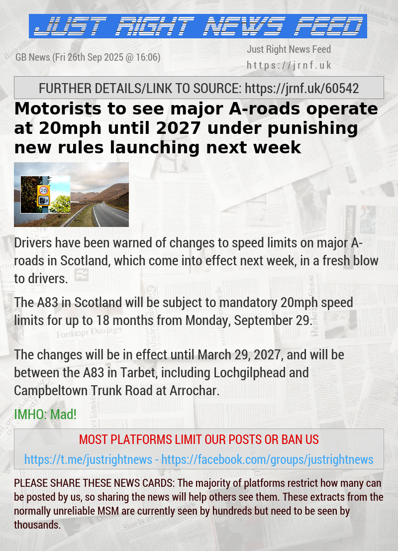 Motorists to see major A—roads operate at 20mph until 2027 under punishing new rules launching next week