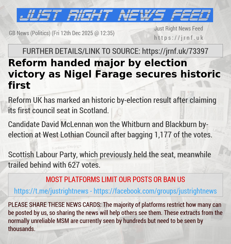 Reform handed major by—election victory as Nigel Farage secures historic first