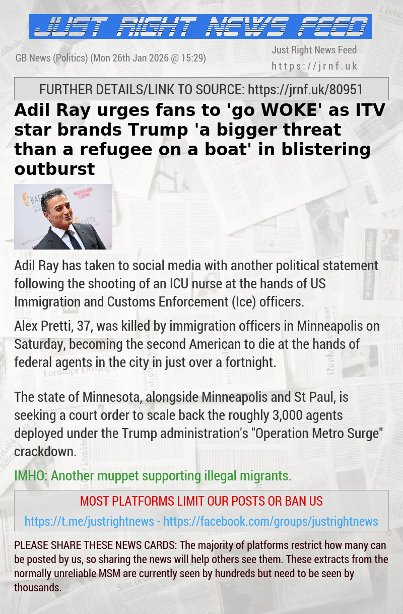 Adil Ray urges fans to ’go WOKE’ as ITV star brands Trump ’a bigger threat than a refugee on a boat’ in blistering outburst