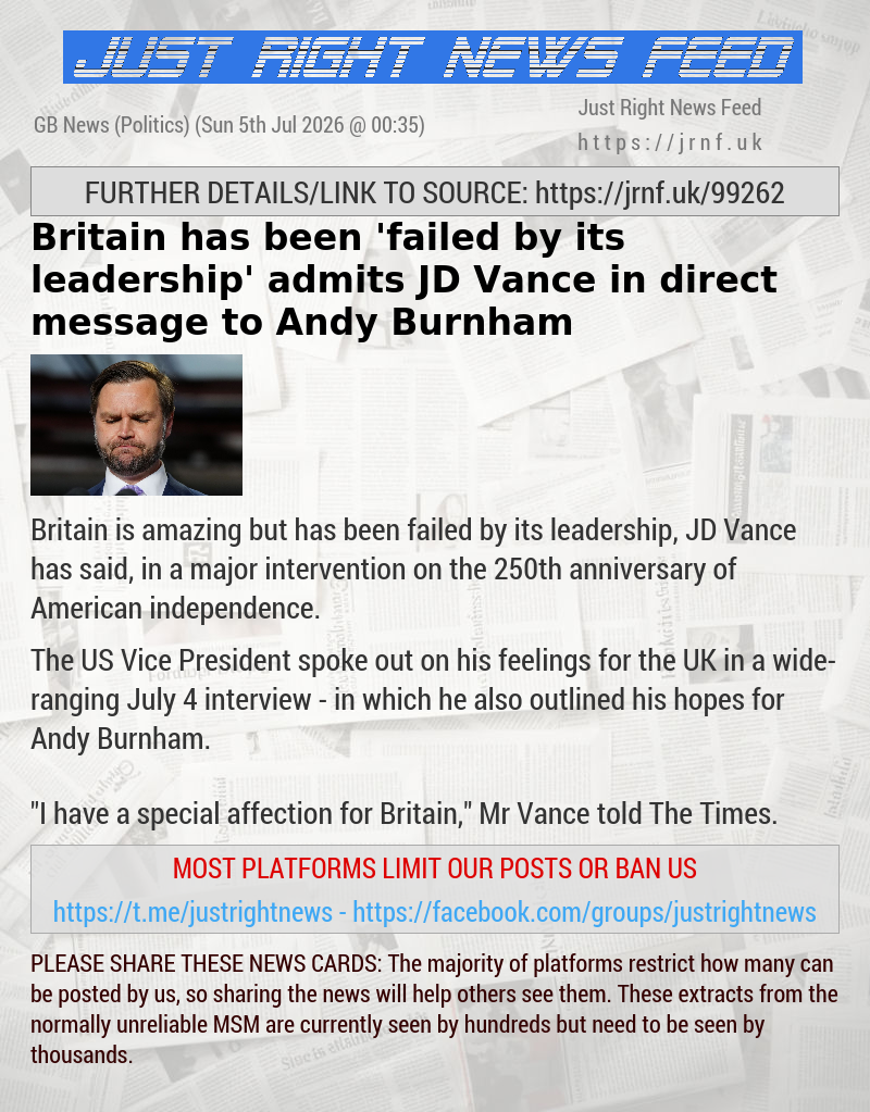 Britain has been ’failed by its leadership’ admits JD Vance in direct message to Andy Burnham