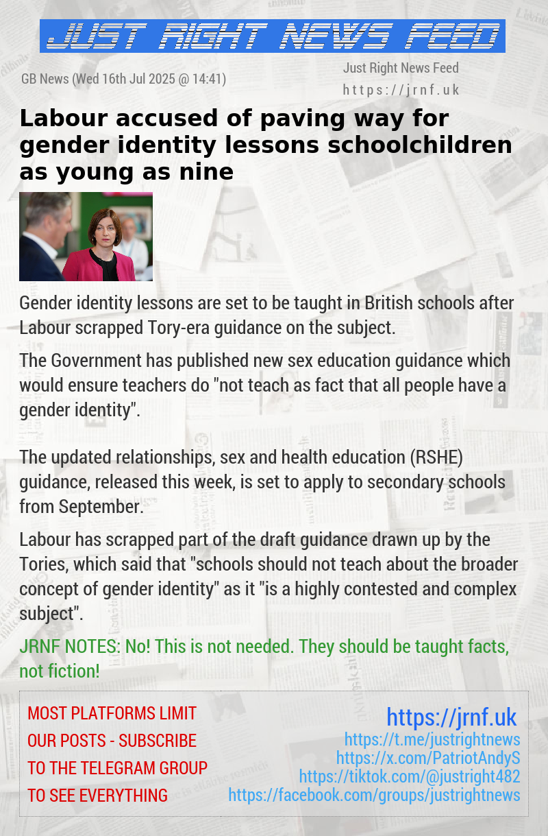 Labour accused of paving way for gender identity lessons schoolchildren as young as nine