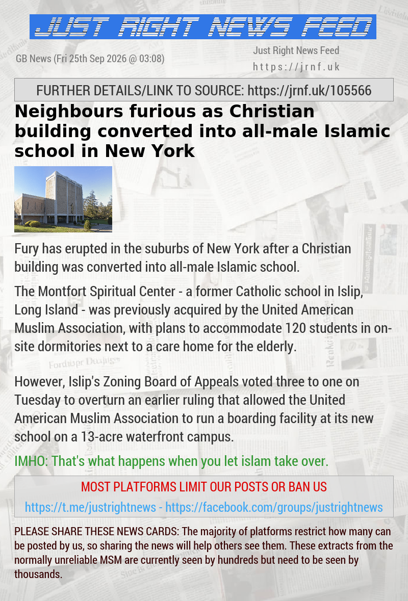 Neighbours furious as Christian building converted into all—male Islamic school in New York