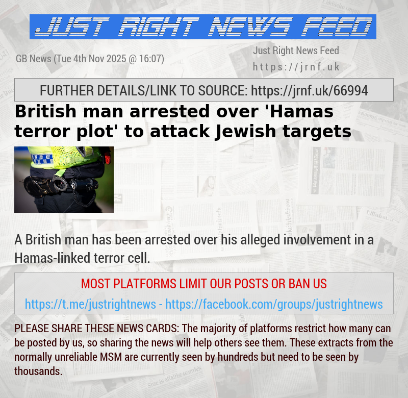 British man arrested over ’Hamas terror plot’ to attack Jewish targets