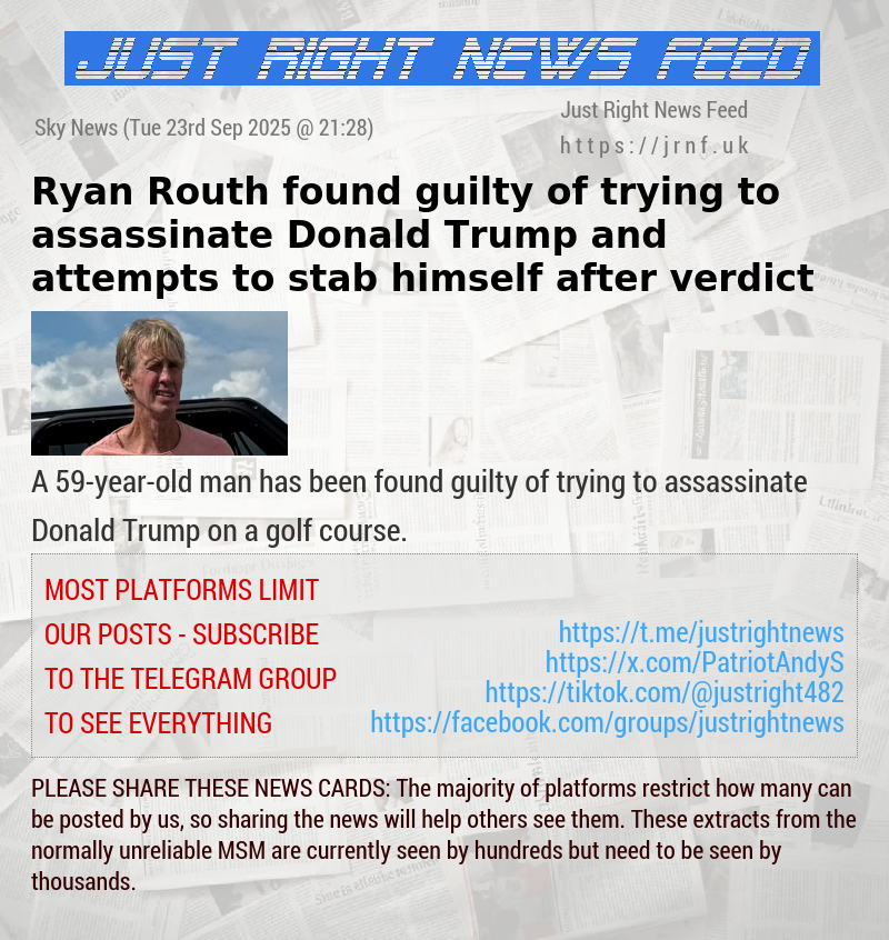 Ryan Routh found guilty of trying to assassinate Donald Trump — and attempts to stab himself after verdict