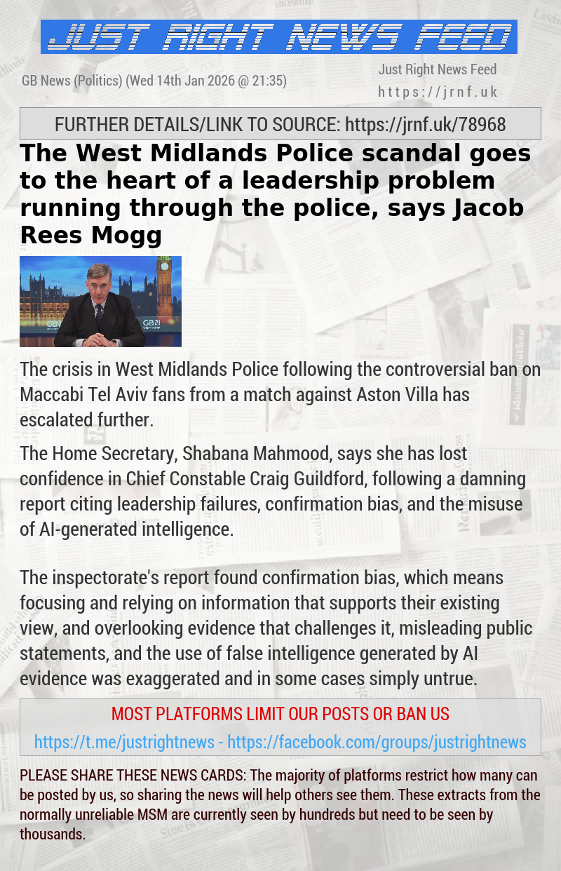 The West Midlands Police scandal goes to the heart of a leadership problem running through the police, says Jacob Rees—Mogg
