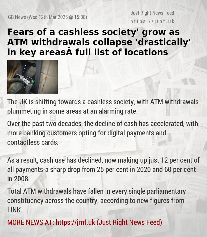 Fears of a ‘cashless society’ grow as ATM withdrawals collapse ’drastically’ in key areas  — full list of locations