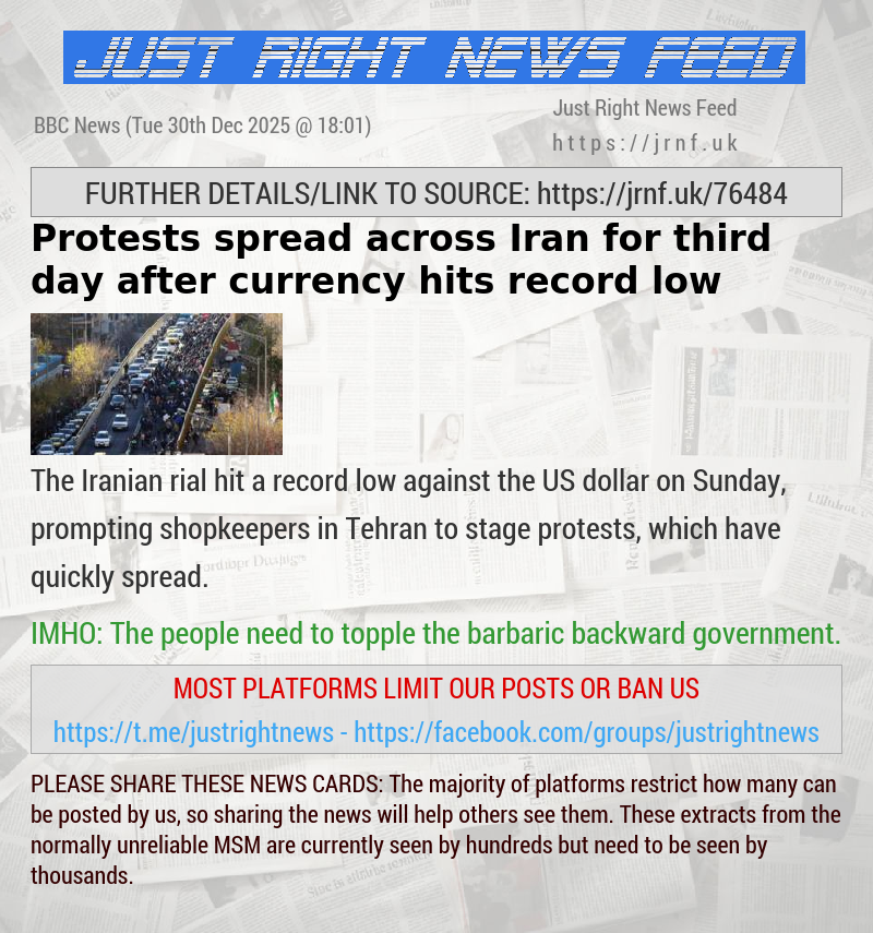 Protests spread across Iran for third day after currency hits record low