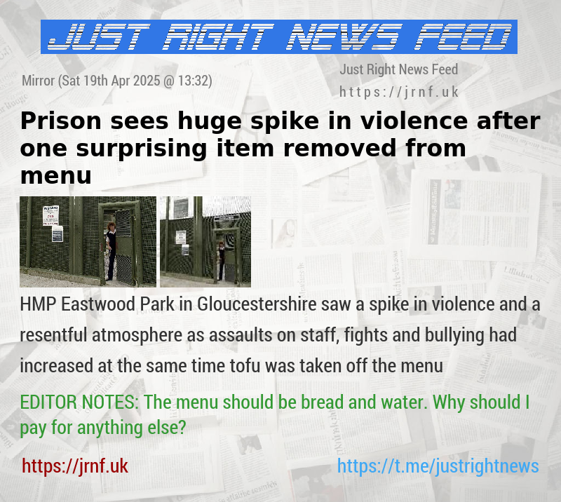 Prison sees huge spike in violence after one surprising item removed from menu