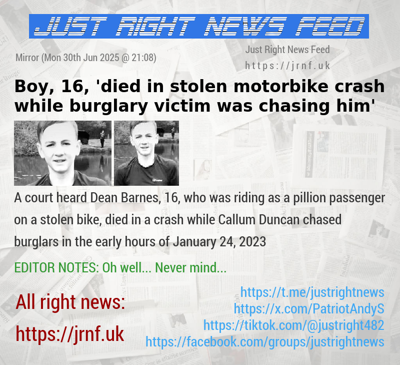 Boy, 16, ’died in stolen motorbike crash while burglary victim was chasing him’