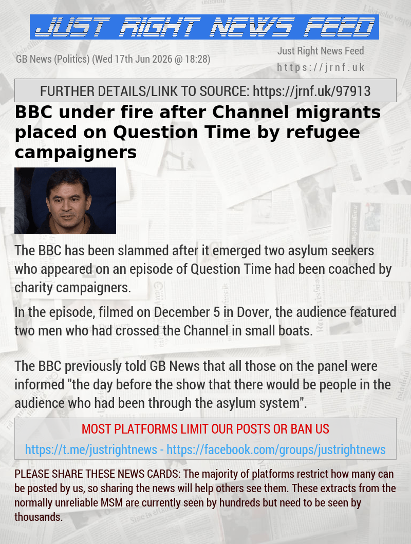 BBC under fire after Channel migrants placed on Question Time by refugee campaigners