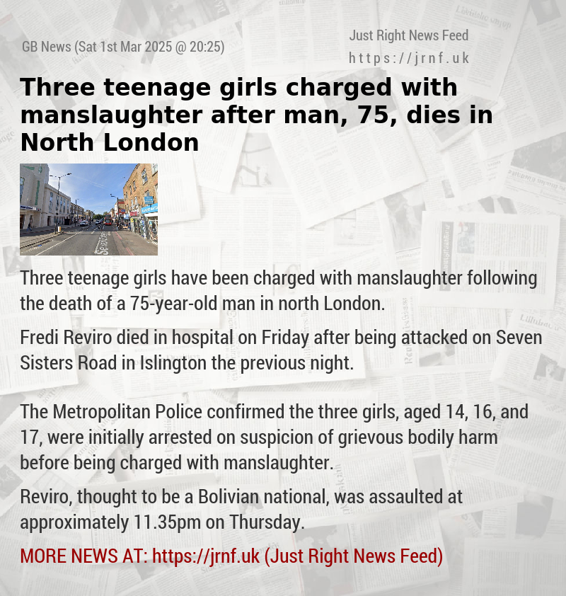 Three teenage girls charged with manslaughter after man, 75, dies in North London