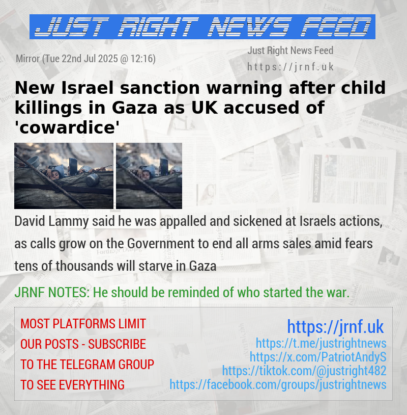 New Israel sanction warning after child killings in Gaza as UK accused of ’cowardice’