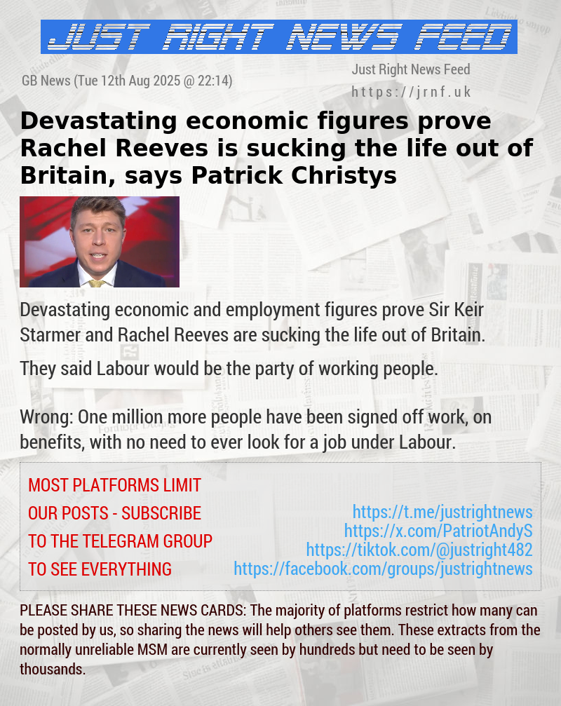Devastating economic figures prove Rachel Reeves is sucking the life out of Britain, says Patrick Christys