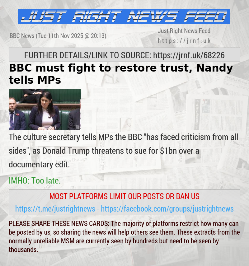 BBC must fight to restore trust, Nandy tells MPs