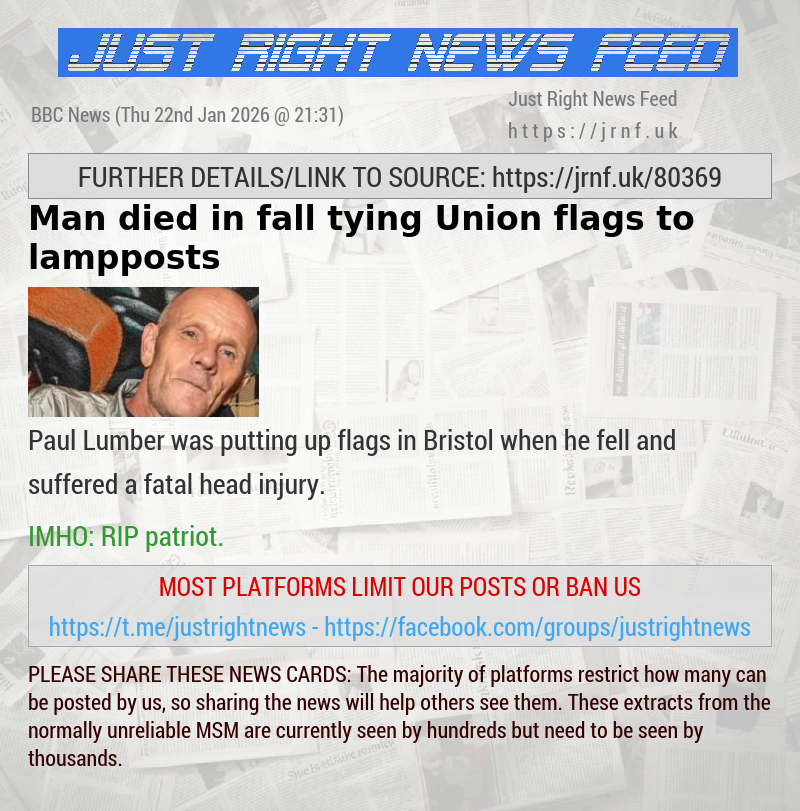 Man died in fall tying Union flags to lampposts