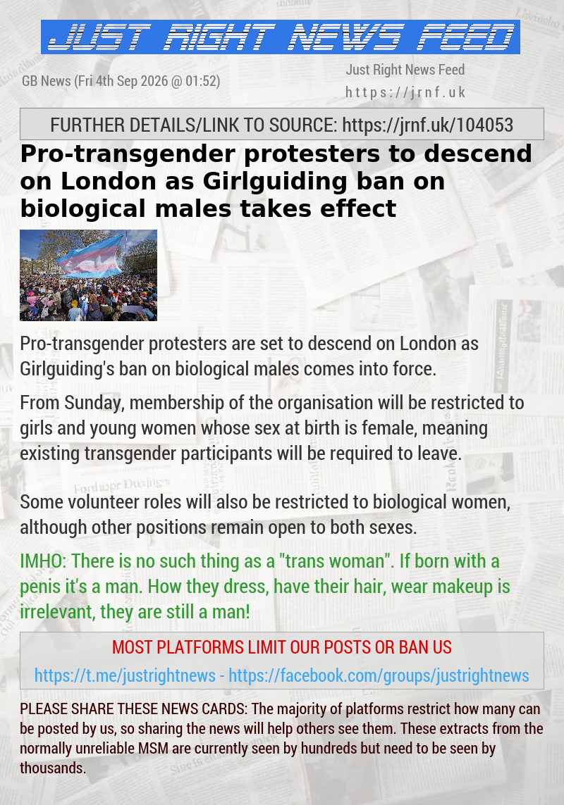 Pro—transgender protesters to descend on London as Girlguiding ban on biological males takes effect