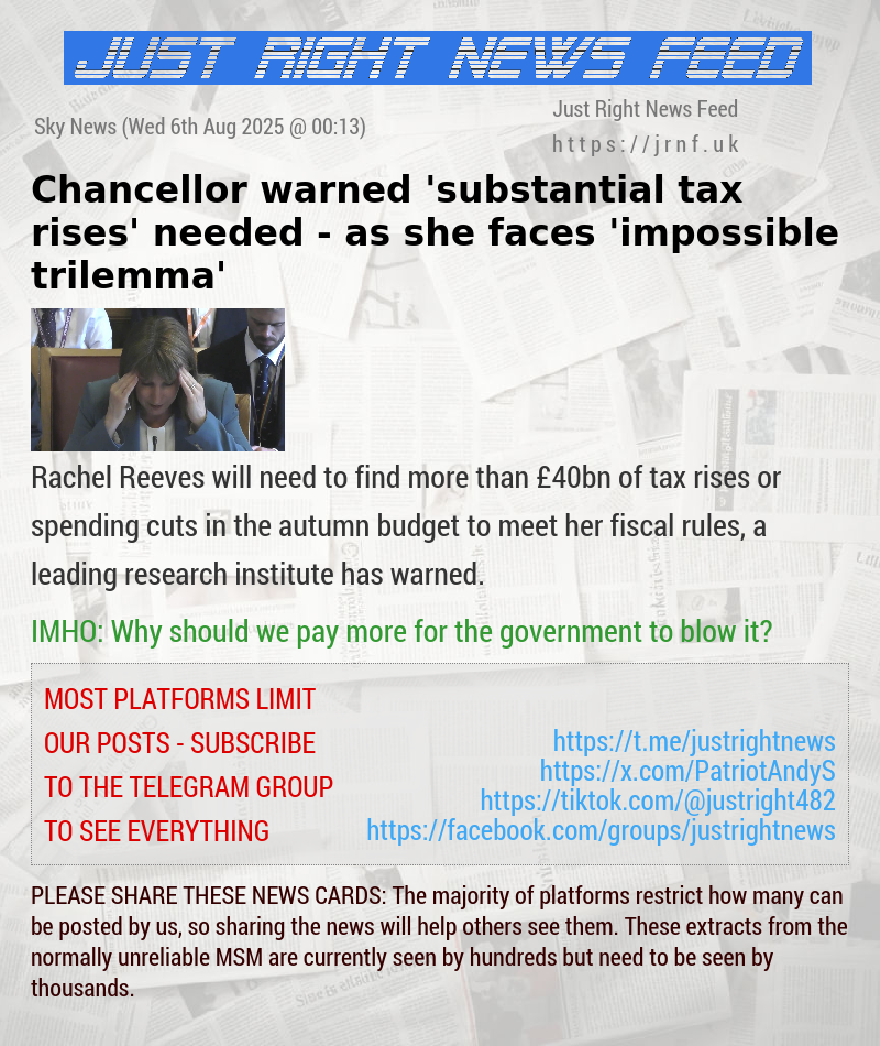 Chancellor warned ’substantial tax rises’ needed — as she faces ’impossible trilemma’