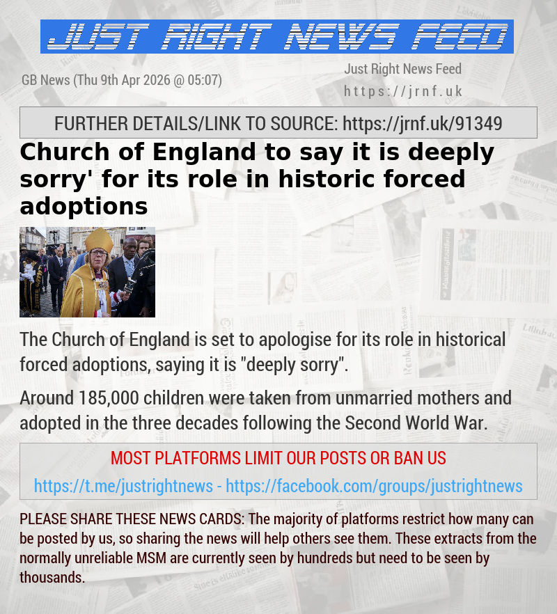Church of England to say it is ‘deeply sorry’ for its role in historic forced adoptions