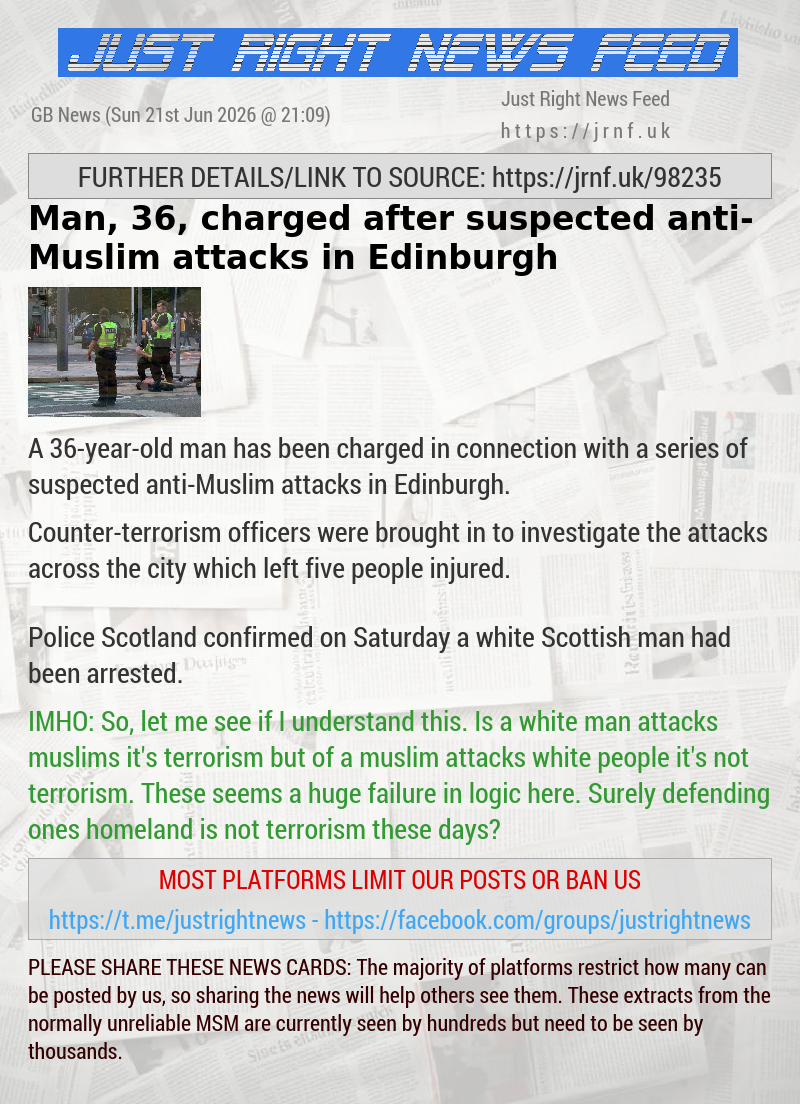 Man, 36, charged after suspected anti—Muslim attacks in Edinburgh