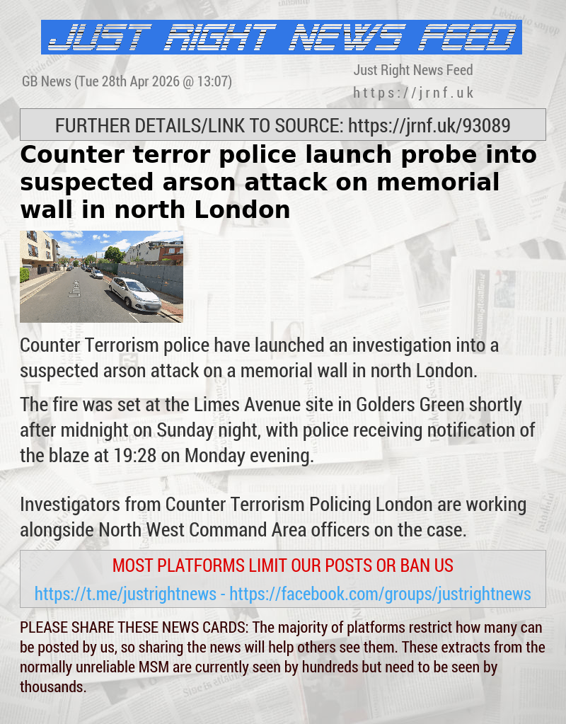 Counter terror police launch probe into suspected arson attack on memorial wall in north London