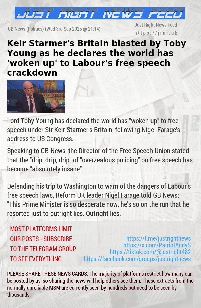 Keir Starmer’s Britain blasted by Toby Young as he declares the world has ’woken up’ to Labour’s free speech crackdown