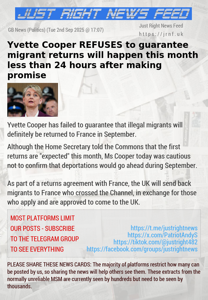 Yvette Cooper REFUSES to guarantee migrant returns will happen this month — less than 24 hours after making promise