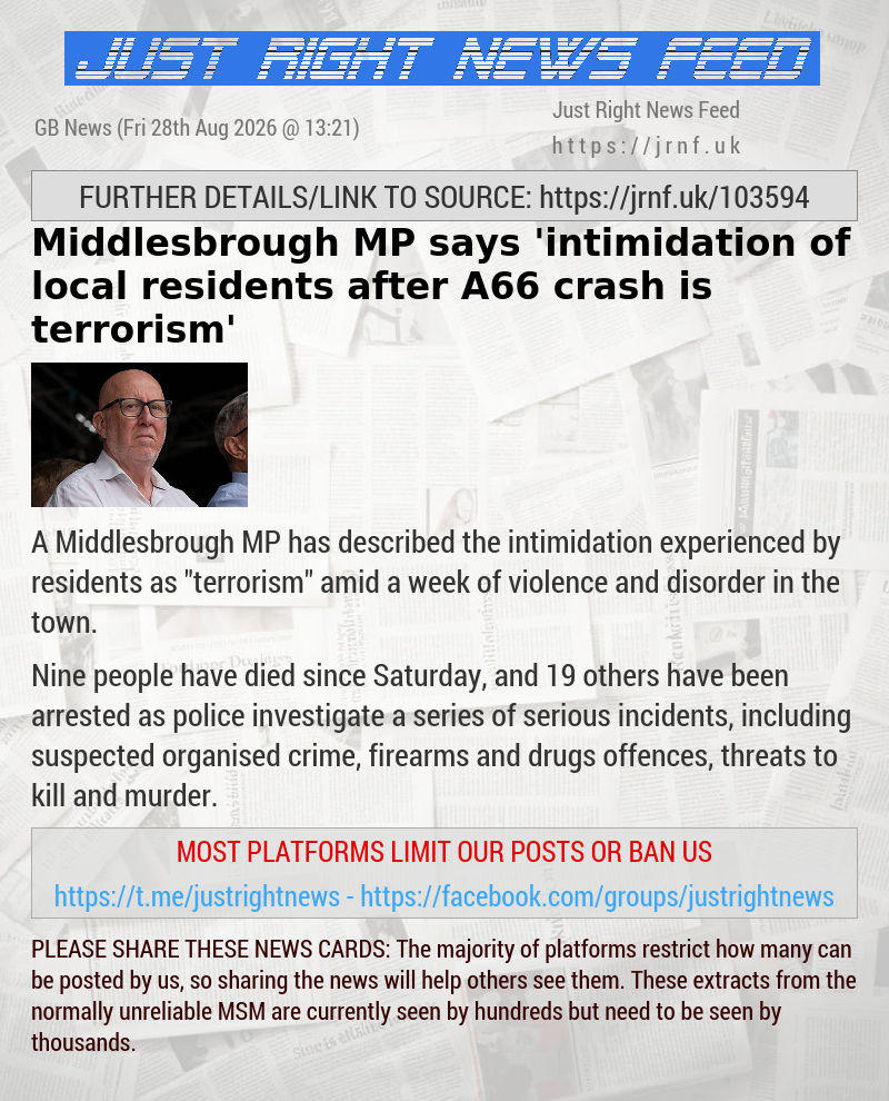 Middlesbrough MP says ’intimidation of local residents after A66 crash is terrorism’