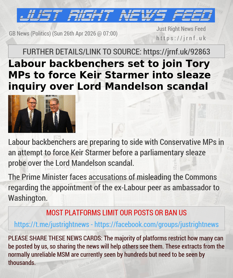 Labour backbenchers set to join Tory MPs to force Keir Starmer into sleaze inquiry over Lord Mandelson scandal