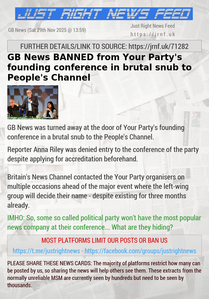 GB News BANNED from Your Party’s founding conference in brutal snub to People’s Channel