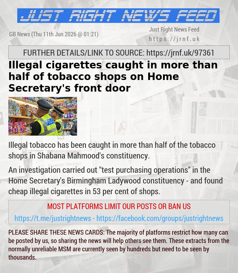 Illegal cigarettes caught in more than half of tobacco shops on Home Secretary’s front door