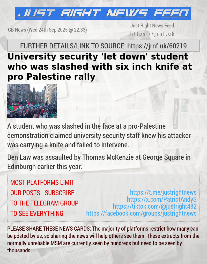 University security ’let down’ student who was slashed with six—inch knife at pro—Palestine rally