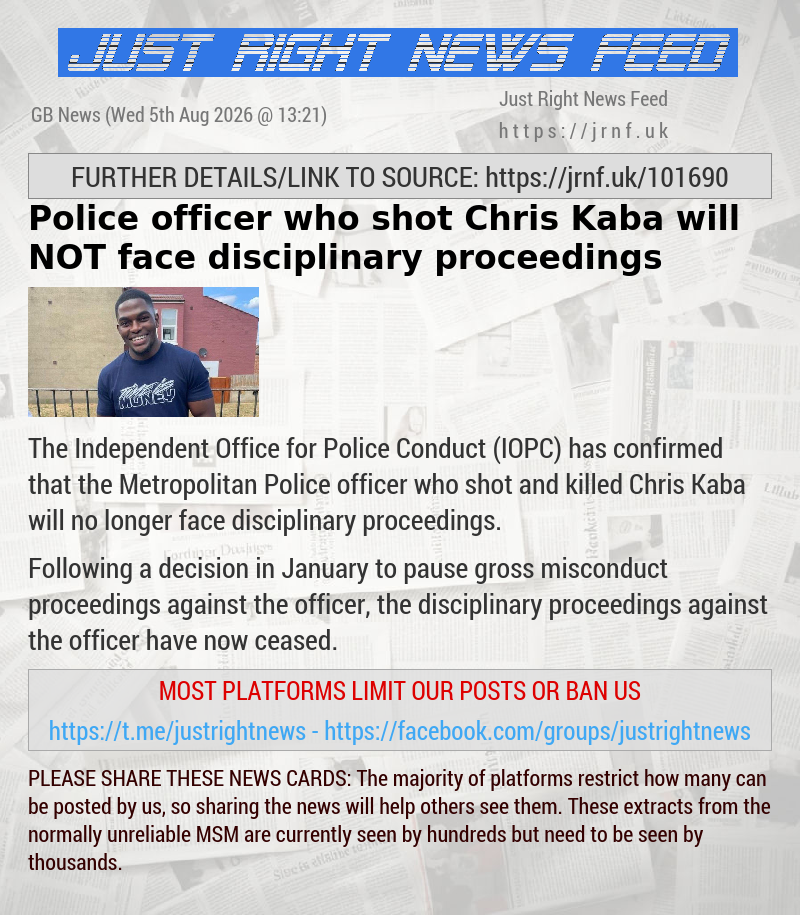 Police officer who shot Chris Kaba will NOT face disciplinary proceedings