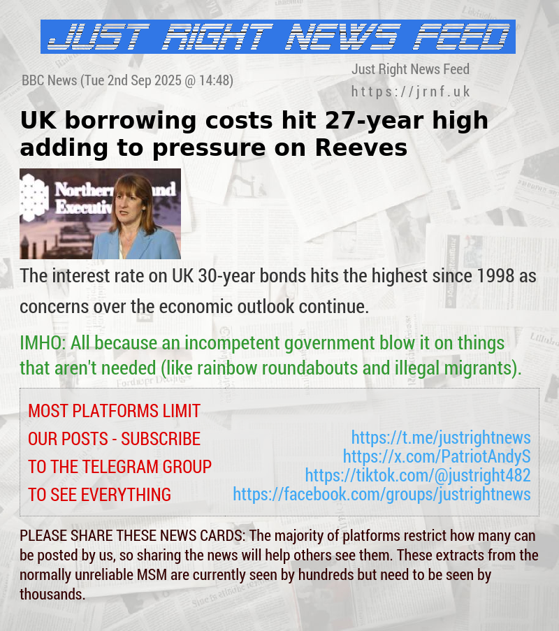 UK borrowing costs hit 27—year high adding to pressure on Reeves