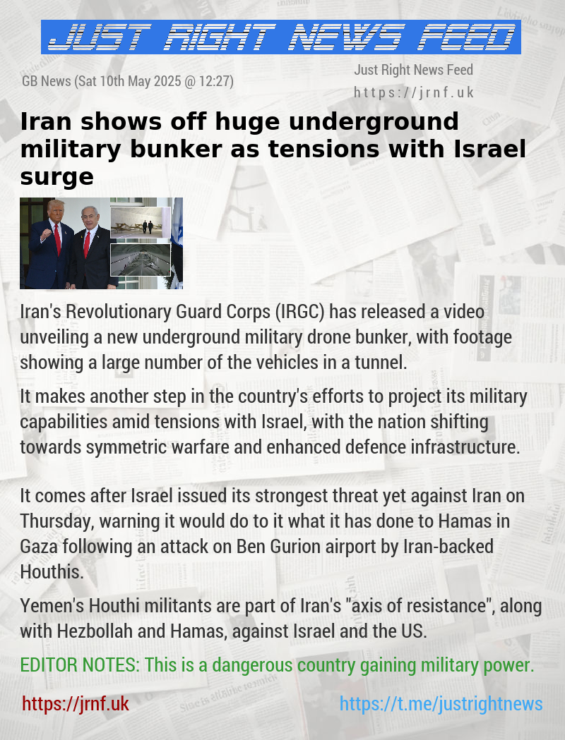 Iran shows off huge underground military bunker as tensions with Israel surge