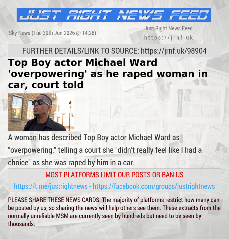 Top Boy actor Michael Ward ’overpowering’ as he raped woman in car, court told