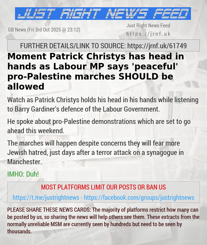 Moment Patrick Christys has head in hands as Labour MP says ’peaceful’ pro—Palestine marches SHOULD be allowed