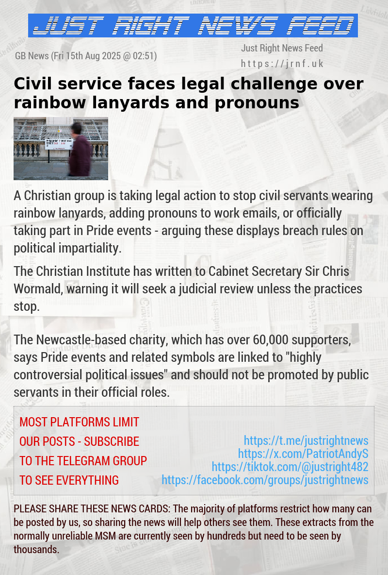 Civil service faces legal challenge over rainbow lanyards and pronouns