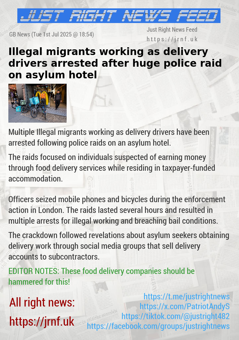 Illegal migrants working as delivery drivers arrested after huge police raid on asylum hotel