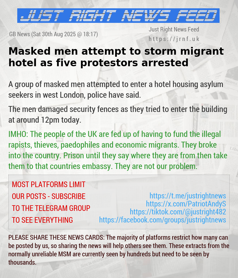 Masked men attempt to storm migrant hotel as five protestors arrested