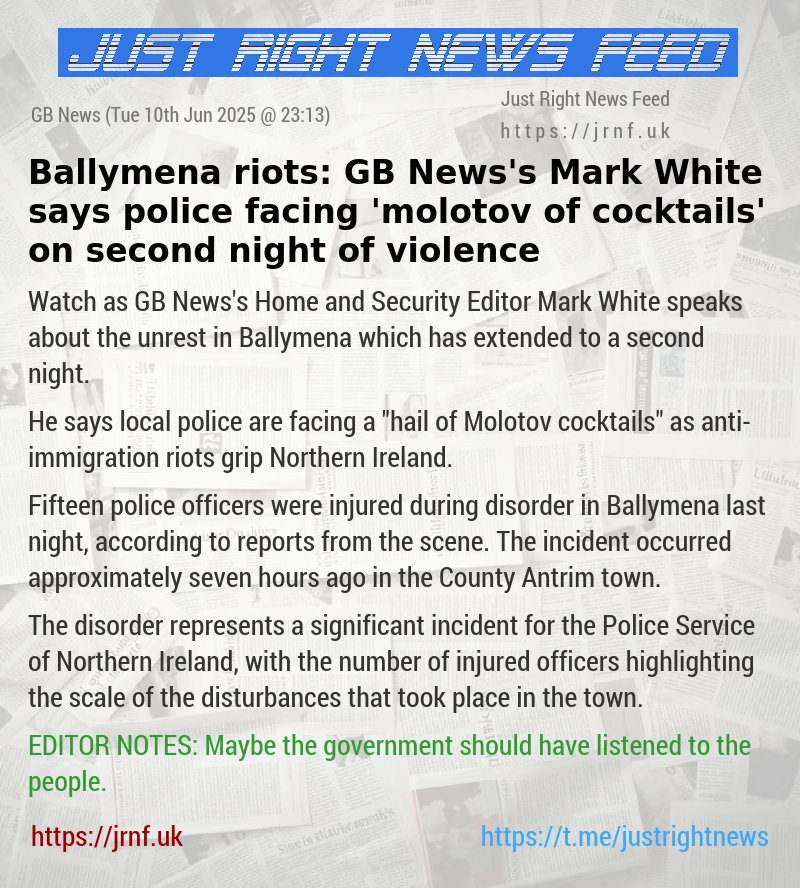 Ballymena riots: GB News’s Mark White says police facing ‘molotov of cocktails’ on second night of violence