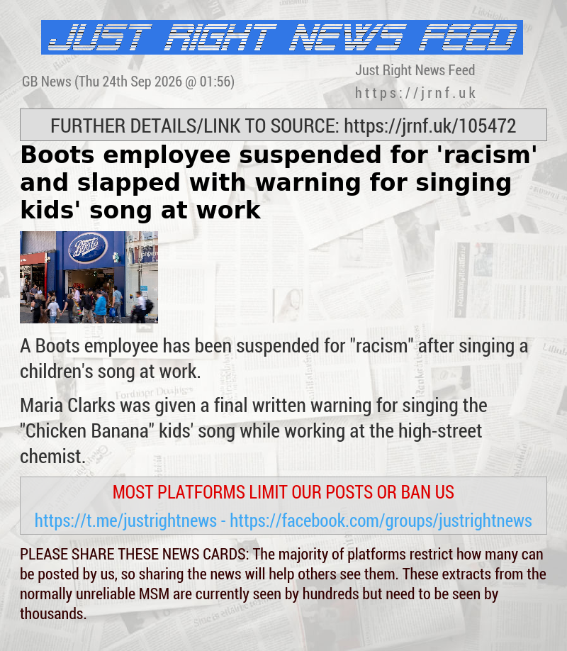 Boots employee suspended for ’racism’ and slapped with warning for singing kids’ song at work