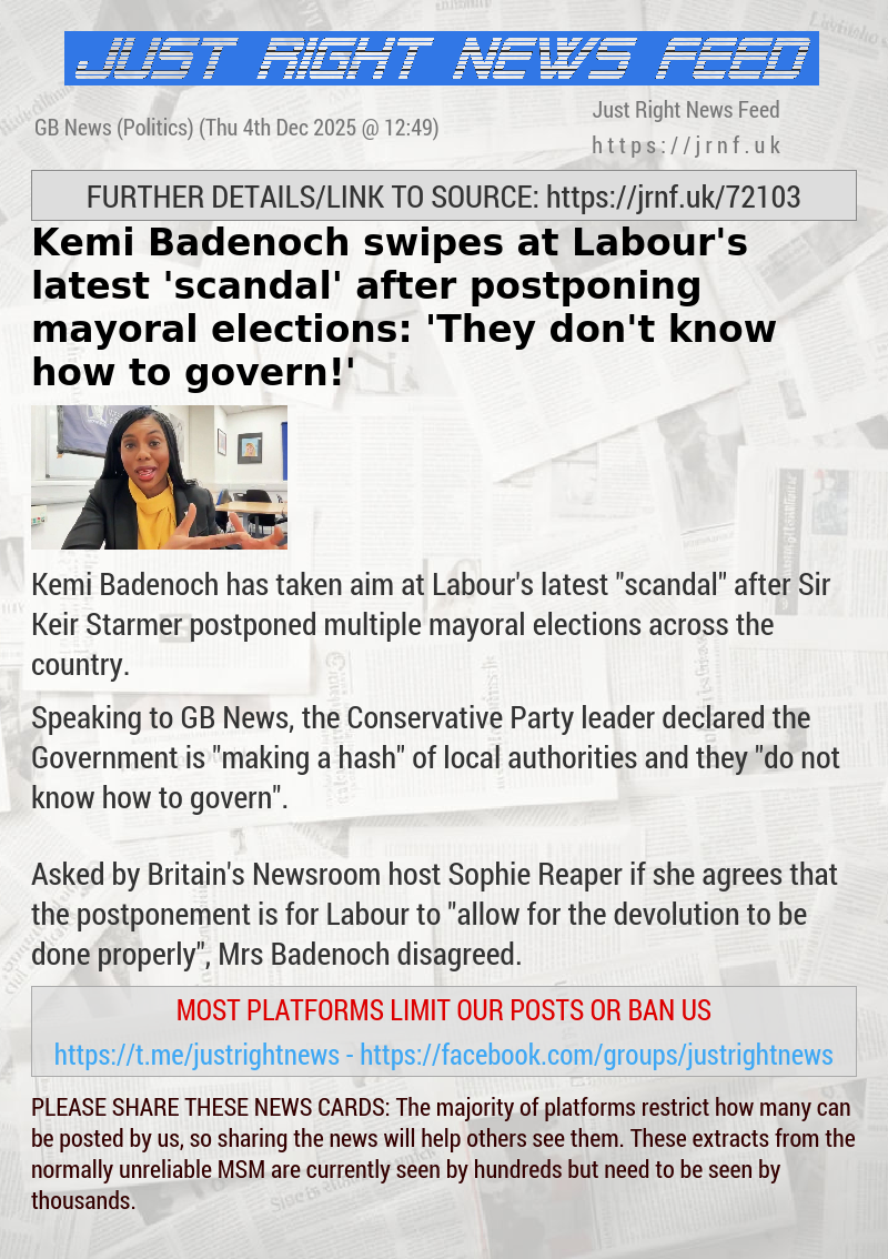 Kemi Badenoch swipes at Labour’s latest ’scandal’ after postponing mayoral elections: ’They don’t know how to govern!’