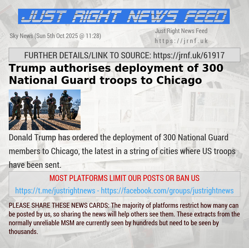 Trump authorises deployment of 300 National Guard troops to Chicago
