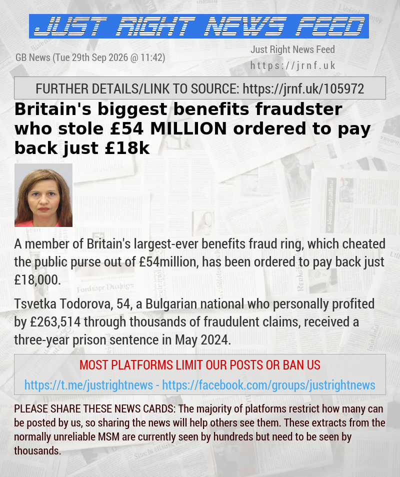 Britain’s biggest benefits fraudster who stole &pound;54 MILLION ordered to pay back just &pound;18k