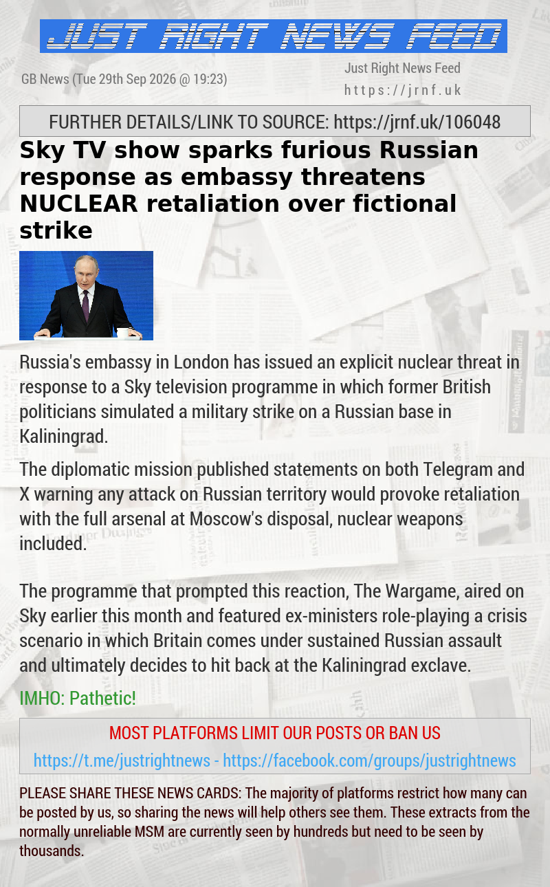 Sky TV show sparks furious Russian response as embassy threatens NUCLEAR retaliation over fictional strike