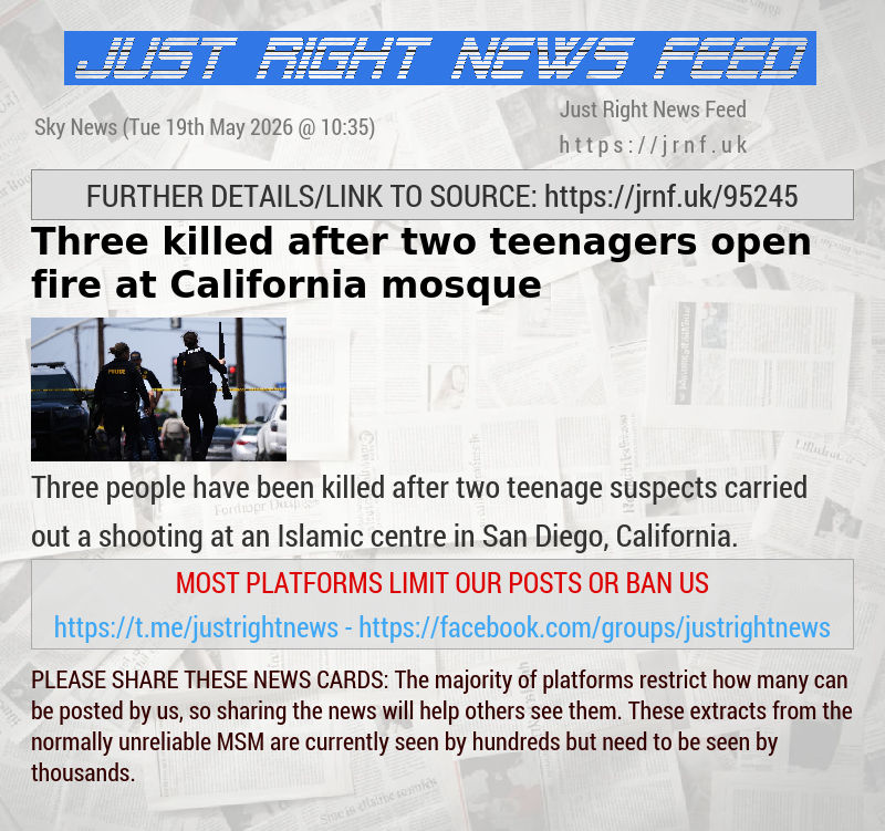Three killed after two teenagers open fire at California mosque